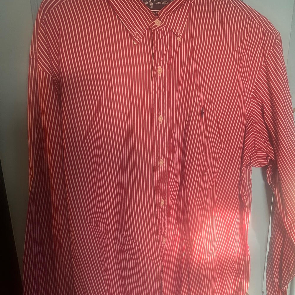 Ralph Lauren Men's Red and White Striped Shirt